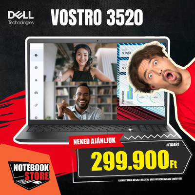 Dell Vostro 3520 Notebook (N5305PVNB3520EMEA01) - 15.6" FullHD, Intel Core i7-1255U, 16GB RAM, 512GB SSD, Magyar billentyűzet, Windows 11 Professional, 3 év garancia, Fekete színben