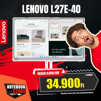 Lenovo L27e-40 Monitor (67ACKAC4EU) - 27" FullHD (1920x1080), VA, 16:9, 3000:1, 300cd/m2, 100Hz, 2xHDMI, VGA, 3 év garancia, Világosszürke színben