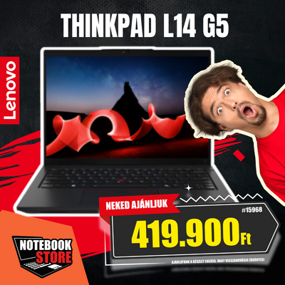 Lenovo ThinkPad L14 G5 Notebook (21L1002KHV) - 14.0" WUXGA, Intel Core Ultra 5-125U, 16GB RAM, 512GB SSD, Magyar billentyűzet, Windows 11 Professional, 3 év garancia, Fekete színben