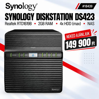 Synology DiskStation DS423 NAS hálózati adattároló (DS423) - Realtek RTD1619B, 2GB RAM, Háttértár nélkül (Max 4x)