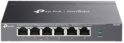 TP-LINK Switch 6x100Mbps(4xPOE+) Fémházas Omada, (DS106P)