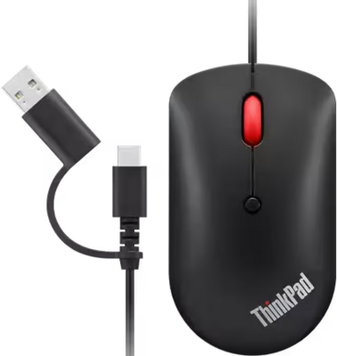 Lenovo ThinkPad USB-C / USB-A Wired Compact Mouse Vezetékes egér (4Y51D20850) - Fekete színben