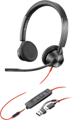 HP Poly Blackwire 3325 Stereo Microsoft Teams Certified USB-C Headset +3.5mm Plug +USB-C/A Adapter (8X222AA)