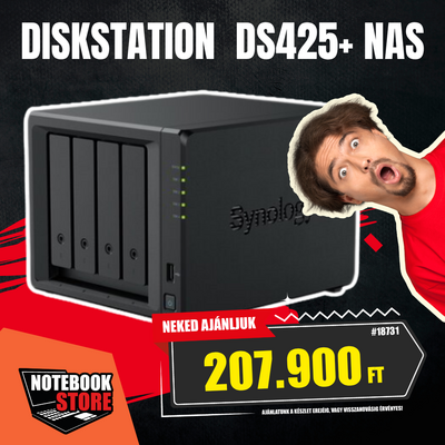 Synology DiskStation DS425+ NAS hálózati adattároló (DS425+) - Intel Celeron J4125, 2GB RAM, Háttértár nélkül (Max 4x)