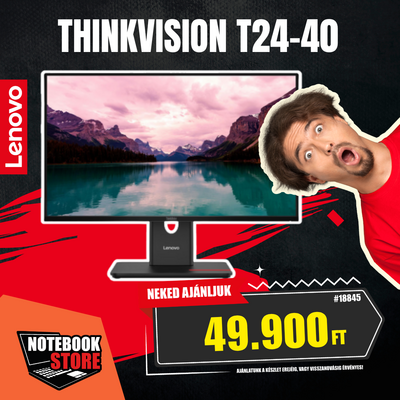 Lenovo ThinkVision T24-40 Monitor (64A4MATXEU) - 23.8" FullHD (1920x1080), IPS, 48-120Hz, 16:9, 1500:1, 250cd/m2, 4ms, VGA, HDMI, DisplayPort, 3 év garancia, Fekete színben