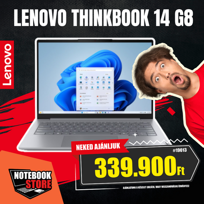 Lenovo ThinkBook 14 G8 Notebook (21SG00G3HV) - 14.0" WUXGA, Intel Core 7-240H, 16GB RAM, 512GB SSD, Magyar billentyűzet, Operációs rendszer nélkül, 3 év garancia, Szürke színben