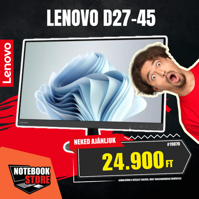 Lenovo D27-45 Monitor (67A5KAC6EU) - 27.0" FullHD (1920x1080), VA, 75Hz, 16:9, 3000:1, 4 ms, 250cd/m2, HDMI, VGA, 3 év garancia, Fekete színben