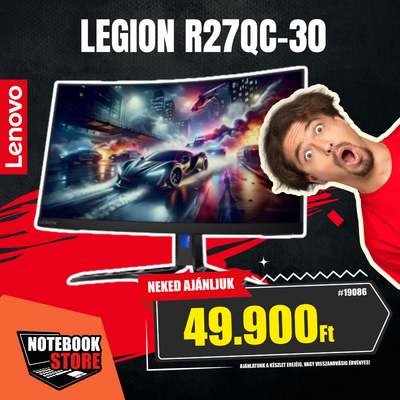Lenovo Legion R27qc-30 Gamer FreeSync Monitor (67C6GAC2EU) - 27.0" QHD (2560x1440), VA, 0.5 ms, 16:9, 3000:1, 180Hz, 2x HDMI, DisplayPort, Hangszóró, 3 év garancia, Fekete színben