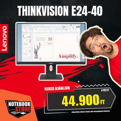 Lenovo ThinkVision E24-40 Monitor (64BAMAT1EU) - 23.8" FullHD (1920x1080) IPS, 16:9, 1300:1, 250cd/m2, 4ms, HDMI, DisplayPort, VGA, 3 év garancia, Fekete színben