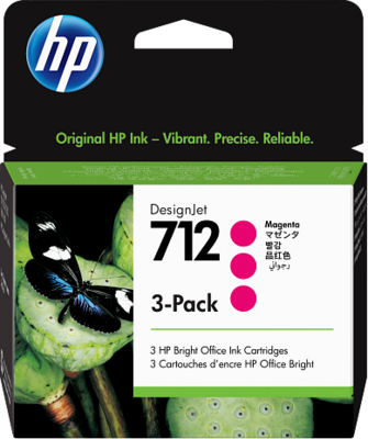 HP 712 Magenta (Bíbor) eredeti DesignJet toner 3 darabos csomag (3ED78A) - 3x29 ml