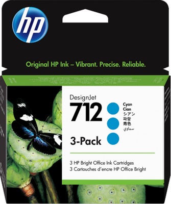 HP 712 Cyan (Ciánkék) eredeti DesignJet toner 3 darabos csomag (3ED77A) - 3x29 ml