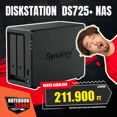 Synology DiskStation DS725+ NAS hálózati adattároló (DS725+) - AMD Ryzen R1600, 4GB RAM, Háttértár nélkül (Max 2x)