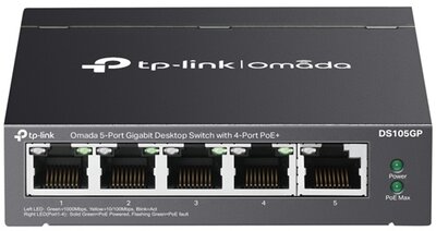 TP-LINK Switch 5x1000Mbps(4xPOE) Fémházas (DS105GP)