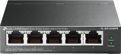 TP-LINK Switch 5x1000Mbps(4xPOE+) Easy Smart, asztali (TL-SG105MPE)