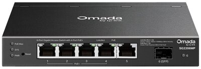 TP-LINK Switch 5x1000Mbps(4xPOE+) + 1xGigabit SFP, menedzselhető (SG2206MP)