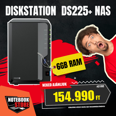 Synology DiskStation DS225+ NAS hálózati adattároló (DS225+6GB) - Intel Celeron J4125, 6GB RAM, Háttértár nélkül (Max 2x)