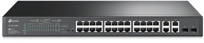 TP-LINK Switch 24x100Mbps (24xPOE) + 4x1000Mbps + 2xGigabit SFP, menedzselhető (SL2428P)