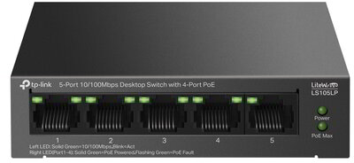 TP-LINK Switch 5x100Mbps (4xPOE) fémházas asztali (LS105LP)