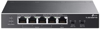 TP-LINK Switch 5x1000Mbps 1xPOE++ és 4xPOE+ fémházas (TL-SG1005P-PD)