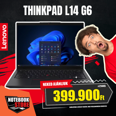 Lenovo ThinkPad L14 G6 Notebook (21S6003JHV) - 14.0" WUXGA, Intel Core Ultra 5-225U, 16GB RAM, 512GB SSD, Magyar billentyűzet, Operációs rendszer nélkül, 3 év garancia, Fekete színben