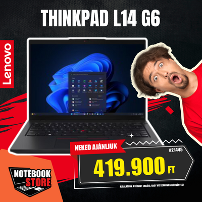 Lenovo ThinkPad L14 G6 Notebook (21S6003JHV) - 14.0" WUXGA, Intel Core Ultra 5-225U, 16GB RAM, 512GB SSD, Magyar billentyűzet, Operációs rendszer nélkül, 3 év garancia, Fekete színben