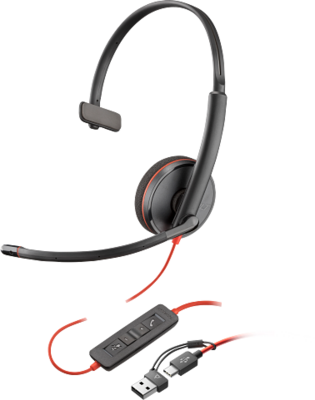 HP Poly Blackwire 3210 monaurális USB-C headset + USB-C-USB-A-adapter csomagban (8X214A6)