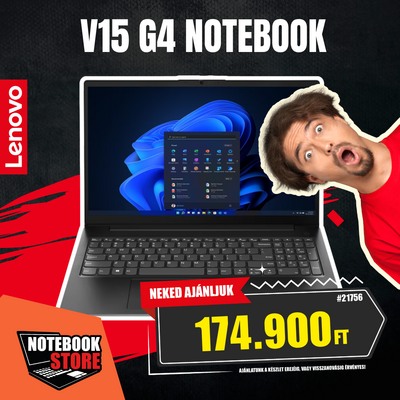 Lenovo V15 G4 Notebook (82YU00YNHV) - 15.6" FullHD, AMD Ryzen 5-7520U, 16GB RAM, 256GB SSD, Magyar billentyűzet, Operációs rendszer nélkül, 3 év garancia, Fekete színben