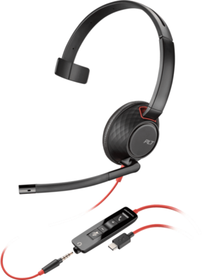 HP Poly Blackwire 5210 Monaural USB-C Headset +3.5mm Plug +USB-C/A Adapter (8X230AA)