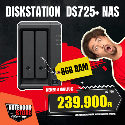 Synology DiskStation DS725+ NAS hálózati adattároló (DS725+8GB) - AMD Ryzen R1600, 8GB RAM, Háttértár nélkül (Max 2x)
