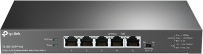 TP-LINK Switch 5x2.5G(4xPOE++) Fémházas Asztali (TL-SG105PP-M2)