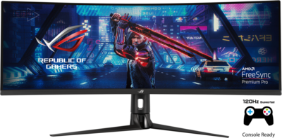 Asus ROG Strix XG49VQ Gaming Ívelt Monitor (90LM04H0-B01170) - 49" DFHD (3840x1080), 32:9, VA, 3000:1, 450cd, 4ms, Speaker, DisplayPort, HDMI, 3 év garancia, Fekete színben