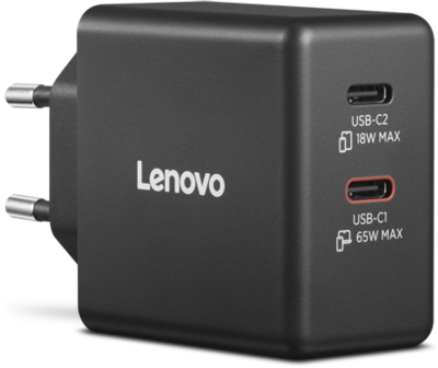 Lenovo Dual USB-C 65W GaN Charger (G0A6065BEU) hálózati töltő adapter, Fekete színben