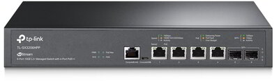 TP-LINK Switch 4x10Gbps(POE++) + 2x10Gbps SFP+ 1xkonzol port, Menedzselhető Rackes (TL-SX3206HPP)