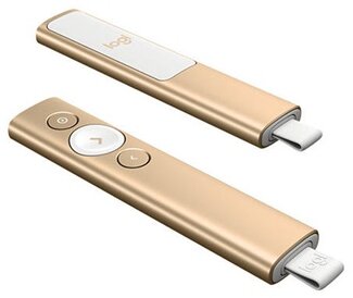 Logitech Spotlight Presentation Remote Presenter (910-004862) - Prezenter - hatótávolsága: 30 m, USB vevőegység, lézer pointer, akkumulátor és giroszkóp, Arany szín