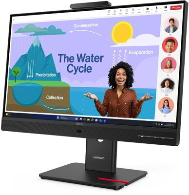 Lenovo ThinkVision T24D-4v Monitor (64B7UAT1EU) - 23,8" FullHD (1920x1080); IPS, Kamera+hangszóró, 16:9, 1500:1, 250nits, 4ms, VESA, HDMI, DP, USB, RJ45, 3 év garancia