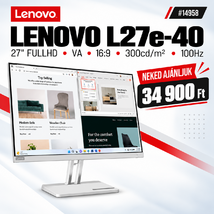 Lenovo L27e-40 Monitor (67ACKAC4EU) - 27" FullHD (1920x1080), VA, 16:9, 3000:1, 300cd/m2, 100Hz, 2xHDMI, VGA, 3 év garancia, Világosszürke színben