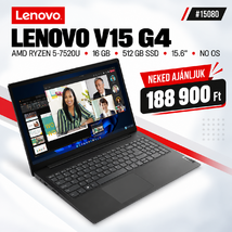 Lenovo V15 G4 Notebook (82YU00YQHV) - 15.6" FullHD, AMD Ryzen 5-7520U, 16GB RAM, 512GB SSD, Magyar billentyűzet, Operációs rendszer nélkül, 3 év garancia, Fekete színben