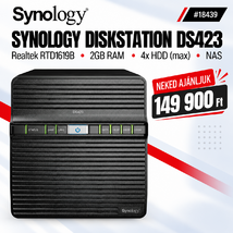 Synology DiskStation DS423 NAS hálózati adattároló (DS423) - Realtek RTD1619B, 2GB RAM, Háttértár nélkül (Max 4x)