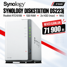 Synology DiskStation DS223j NAS hálózati adattároló (DS223J) - Realtek RTD1619B, 1GB RAM, Háttértár nélkül (Max 2x)