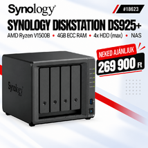 Synology DiskStation DS925+ NAS hálózati adattároló (DS925+) - AMD Ryzen V1500B, 4GB ECC RAM, Háttértár nélkül (Max 4x)