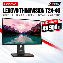 Lenovo ThinkVision T24-40 Monitor (64A4MATXEU) - 23.8" FullHD (1920x1080), IPS, 48-120Hz, 16:9, 1500:1, 250cd/m2, 4ms, VGA, HDMI, DisplayPort, 3 év garancia, Fekete színben
