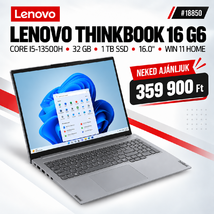 Lenovo ThinkBook 16 G6 Notebook (21KH00WE00) - 16.0" WUXGA, Intel Core i5-13500H, 32GB RAM, 1TB SSD, Magyar billentyűzet, Windows 11 Home, 3 év garancia, Szürke színben