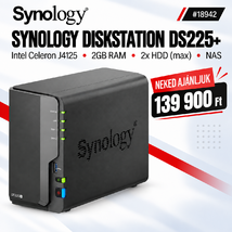 Synology DiskStation DS225+ NAS hálózati adattároló (DS225+) - Intel Celeron J4125, 2GB RAM, Háttértár nélkül (Max 2x)