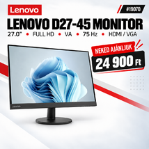 Lenovo D27-45 Monitor (67A5KAC6EU) - 27.0" FullHD (1920x1080), VA, 75Hz, 16:9, 3000:1, 4 ms, 250cd/m2, HDMI, VGA, 3 év garancia, Fekete színben
