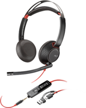 HP Poly Blackwire 5220 sztereó USB-C headset + 3,5 mm-es csatlakozó + USB-C-USB-A-adapter (93S88AA)