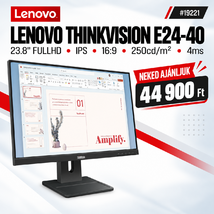 Lenovo ThinkVision E24-40 Monitor (64BAMAT1EU) - 23.8" FullHD (1920x1080) IPS, 16:9, 1300:1, 250cd/m2, 4ms, HDMI, DisplayPort, VGA, 3 év garancia, Fekete színben