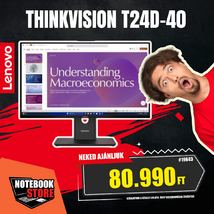 Lenovo ThinkVision T24D-40 Docking Monitor (64B9GAT1EU) - 23.8" FullHD (1920x1080), IPS, 16:9, 4/6ms, 1500:1, 250nits, 48Hz-120Hz, HDMI, DisplayPort, USB-C, RJ45, Hangszóró, 3 év garancia, Fekete színben