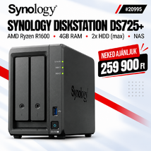Synology DiskStation DS725+ NAS hálózati adattároló (DS725+) - AMD Ryzen R1600, 4GB RAM, Háttértár nélkül (Max 2x)