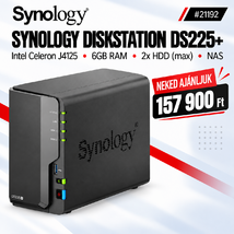 Synology DiskStation DS225+ NAS hálózati adattároló (DS225+6GB) - Intel Celeron J4125, 6GB RAM, Háttértár nélkül (Max 2x)