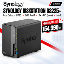 Synology DiskStation DS225+ NAS hálózati adattároló (DS225+6GB) - Intel Celeron J4125, 6GB RAM, Háttértár nélkül (Max 2x)